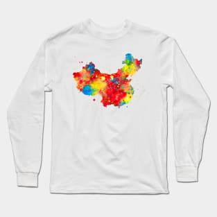 China Watercolor Map Painting Long Sleeve T-Shirt